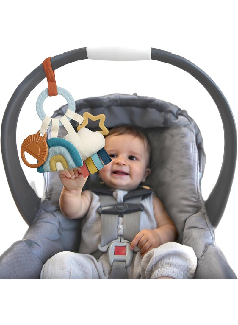 Itzy Ritzy Teething Activity Toy - Bitzy Busy Ring Infant Teething Toy Features Braided Ring & Dangling Toys, Includes Teether, Textured Ribbons, Crinkle Sound & Jingle Bell - 0 Months & Up (Rainbow)